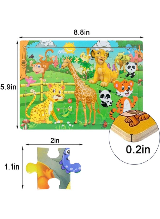 SRLIWHITE 6PCS Set Wooden Jigsaw Puzzles for Kids Ages 3–12, 30 Piece Colorful Preschool Learning Puzzles with Storage Trays, Educational Wooden Toys for Toddlers Boys or Girls (Animals, Dinosaurs, Ocean and More) - Image 3